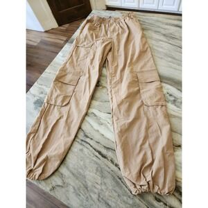 Boutique Tan Cargo Parachute Pants Womens Medium High Rise Wide Leg Utility Gorp
